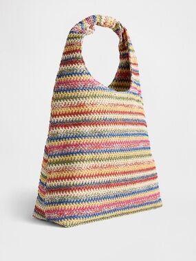 GAP Multicolour Striped Woven Beach/Everyday Slouchy Straw Tote